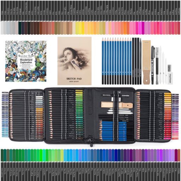 Set de creioane colorate pentru desen, schite, 148 de elemente