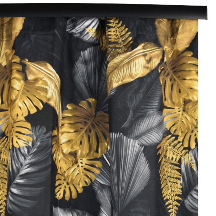 Завеса, Voppi, Полиестер, 140x240 см, Кукички, Модел Dorado, Черно/Златно