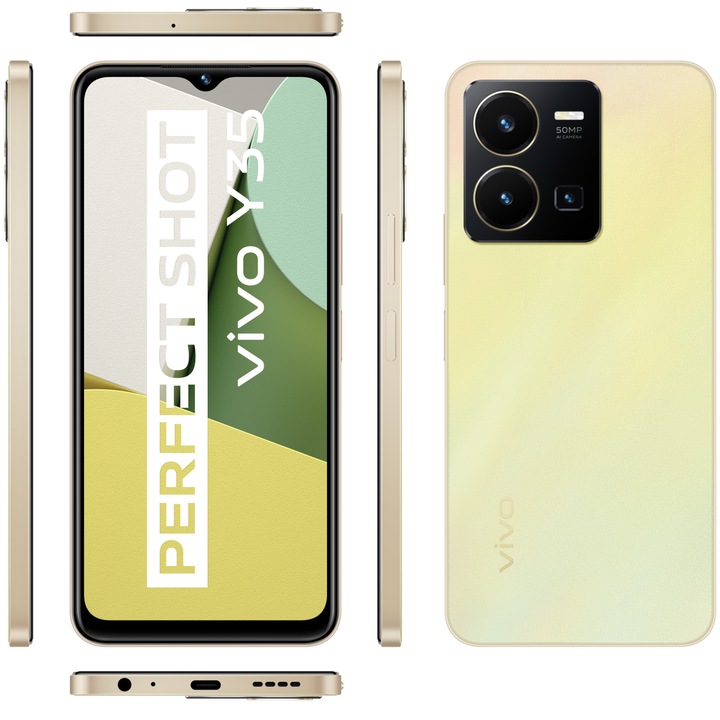 Telefon mobil Vivo Y35, Dual Sim, 256GB, 4G, Dawn Gold