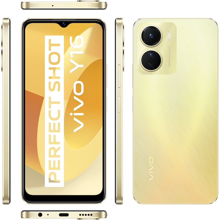 Смартфон Vivo Y16, 128GB, 4GB RAM, 4G, Drizzling Gold