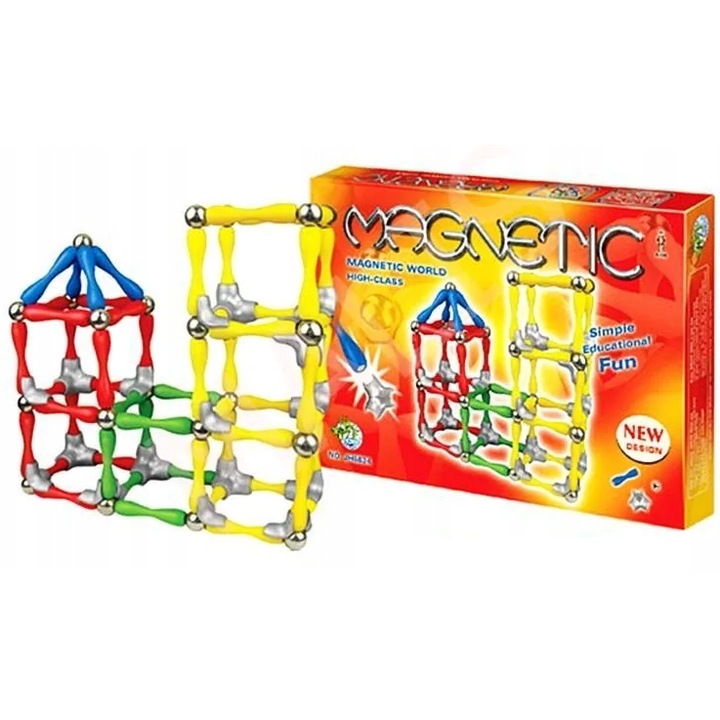 Set Piese Magnetice Puzzle de Construit Educational si Creativ pentru Copii, Magnetic Tiles, Multiple Posibilitati de Construit Creativ, 120 Elemente, Multicolor