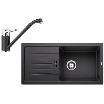 Pachet chiuveta bucatarie Blanco + Baterie, silgranit, 860x435x180 mm, Mat, Negru