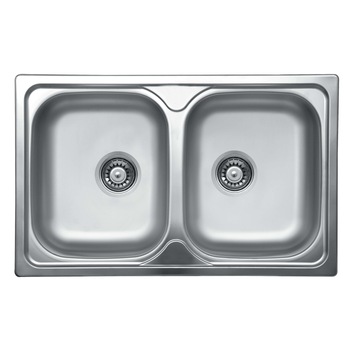 Pachet chiuveta bucatrie Livinox EC-195KSET LIV EC-195 + Baterie, 2 cuve, 800x500 mm, Inox, Argintiu