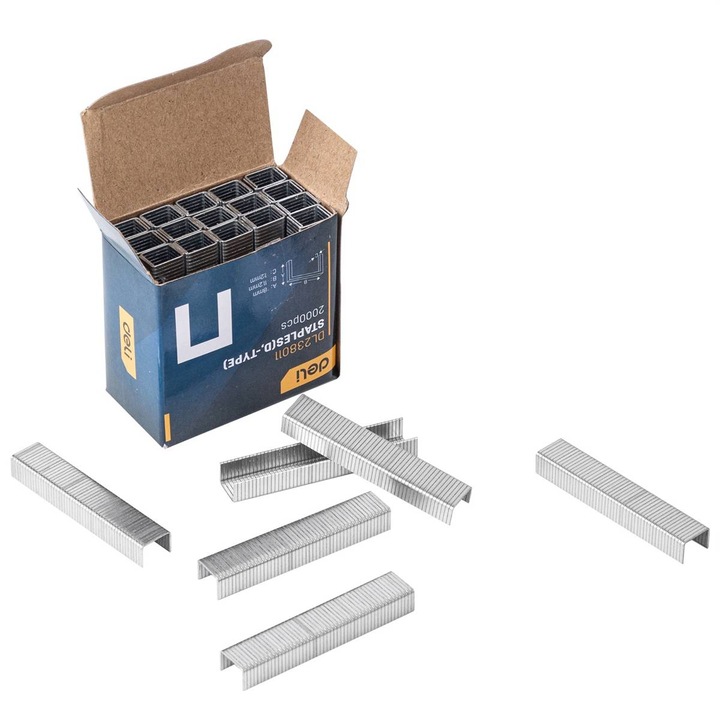 Capse tip D pentru capsator, Deli Tools, 2000 buc, Gri metalizat