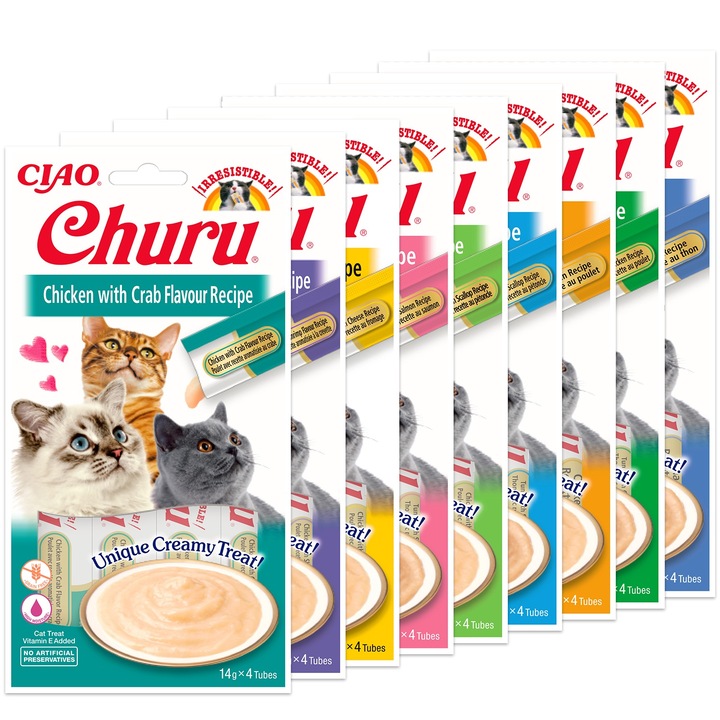 Pachet Recompense cremoase pentru pisici Inaba Ciao - Churu Piure - 9 Retete