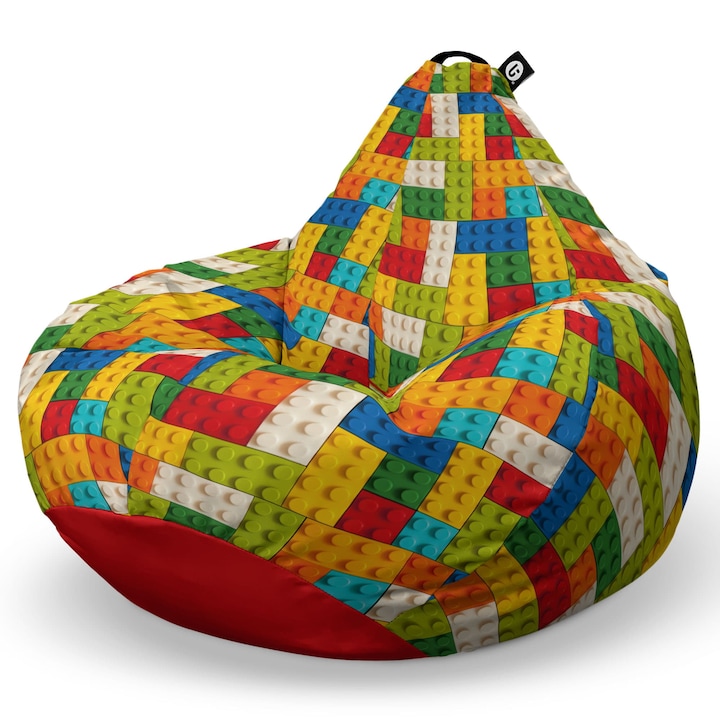 Fotoliu Updeco Puf Bean Bag tip Para L, impermeabil, indoor/outdoor, sac interior, cu maner, 90 x 80 x 60 cm, lego tetris verde