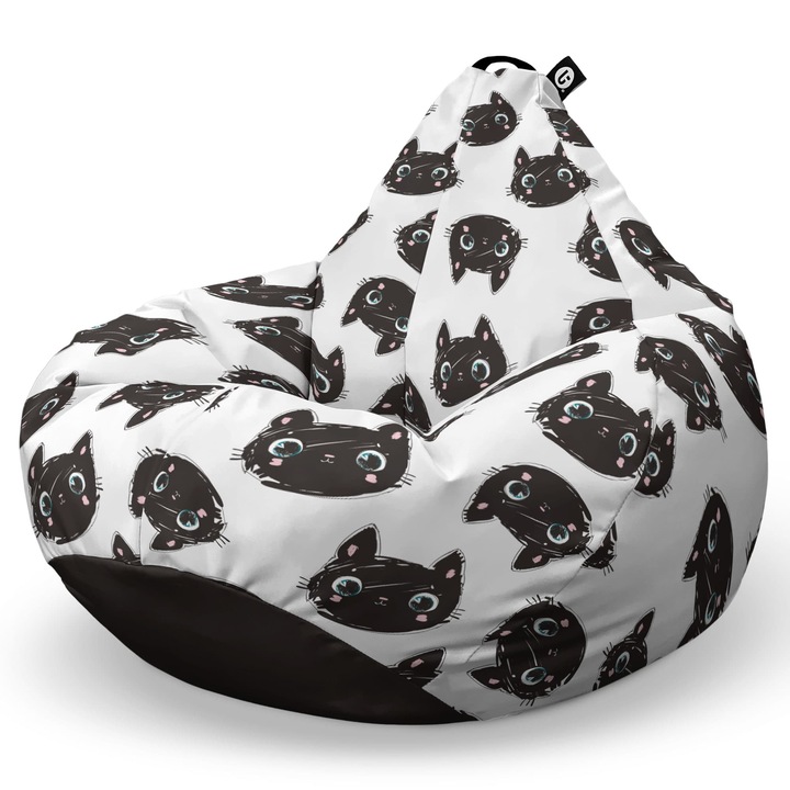 Fotoliu Updeco Puf Bean Bag tip Para XL, impermeabil, indoor/outdoor, sac interior, cu maner, 100 x 85 x 65 cm, pisici alb-negru