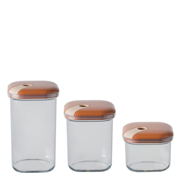 Set de 3 cutii alimentare patrate transparente cu capac siena Pull Box 11,7x11x9,5 cm si 11,7x11,7x14,6 cm si 11,7x11,7x19,8 cm 05 lt si 1 lt si 1,5 lt transparent cu capac siena