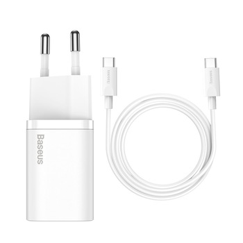 Incarcator rapid Baseus Super Si, 1x USB-C, 25W, cablu USB-C inclus, Alb