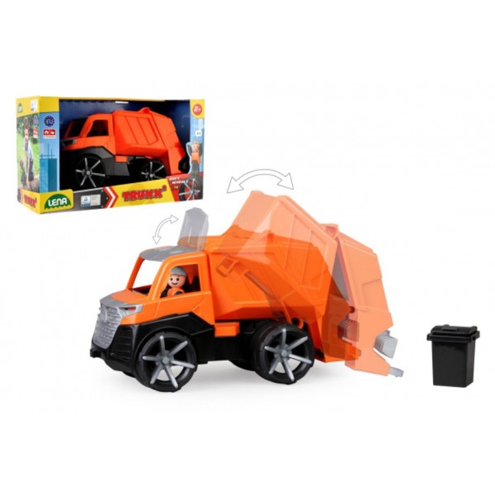 Camion de gunoi, Lena-Toys, Truxx 2, Plastic, 2 ani, 31 cm, Portocaliu