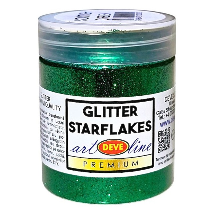 Glitter starflakes metalic vision, DEVE, 50gr sclipici verde pentru rasina epoxidica lac de unghii sau vopsea decorativa