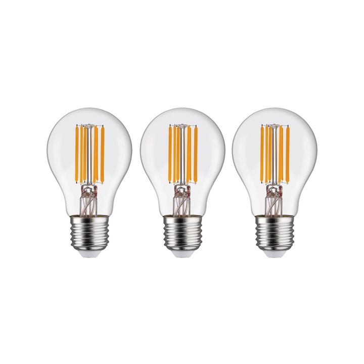 Set 3 bucati Bec LED Lexman, E27, alb cald, 2700K, 11 W, 1521 lm, tip clasic, transparent