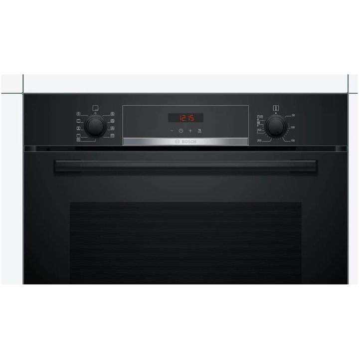 Фурна за вграждане Bosch HBA573BB1, Електрическа, Мултифункционална, 71 л, Пиролитично самопочистване, Грил, 10 програми, Дигитален дисплей, Клас А, Черен