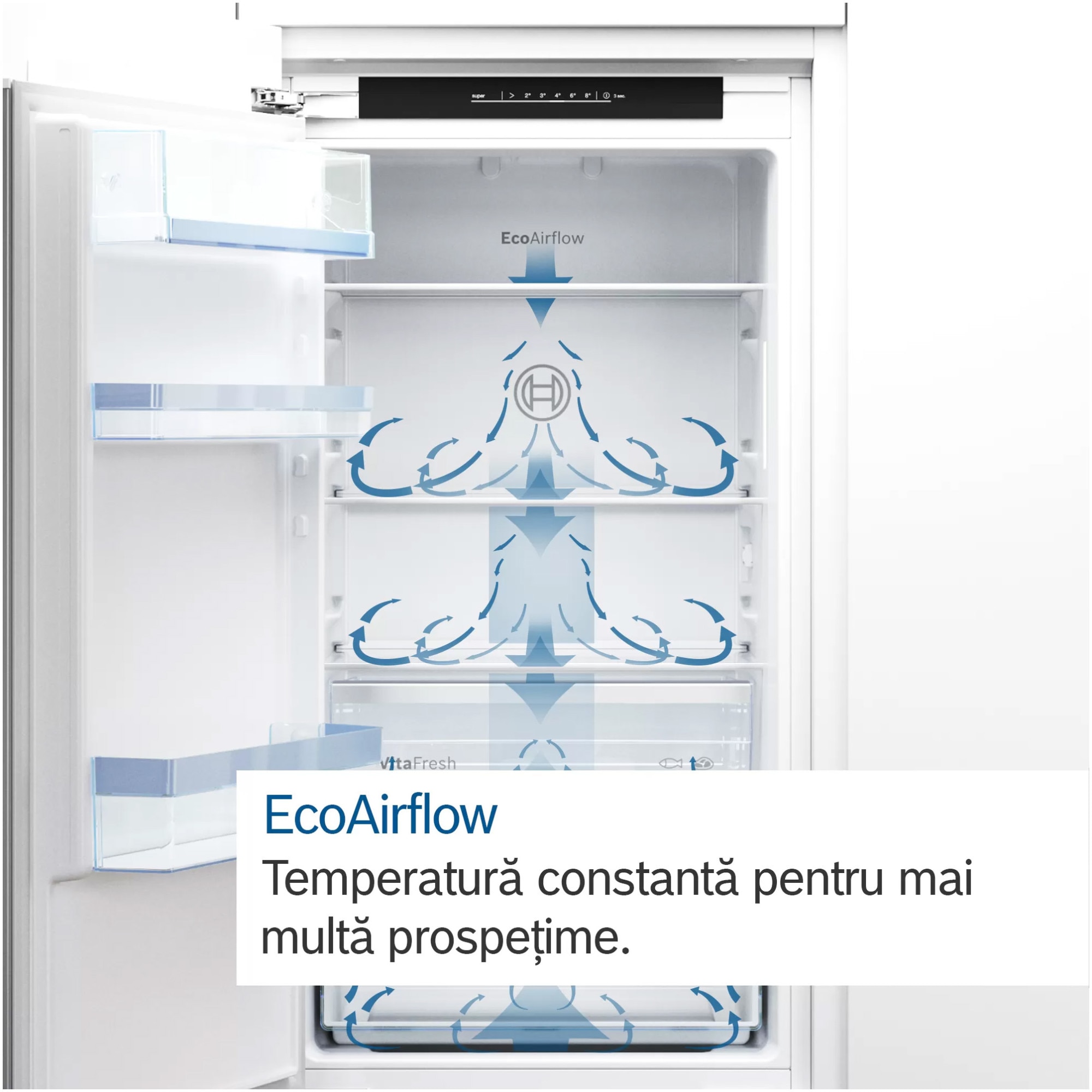 Frigider cu o usa incorporabil Bosch KIL42VFE0 , 187 l, EcoAirflow, Iluminare LED, FreshSense, Clasa E, H 122 cm