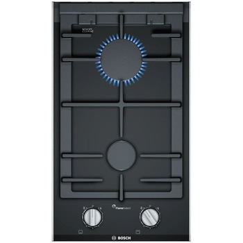 Plita incorporabila Bosch Seria 8 PRB3A6B70, Gaz, 2 zone de gatit, FlameSelect , 30 cm, Vitroceramica neagra