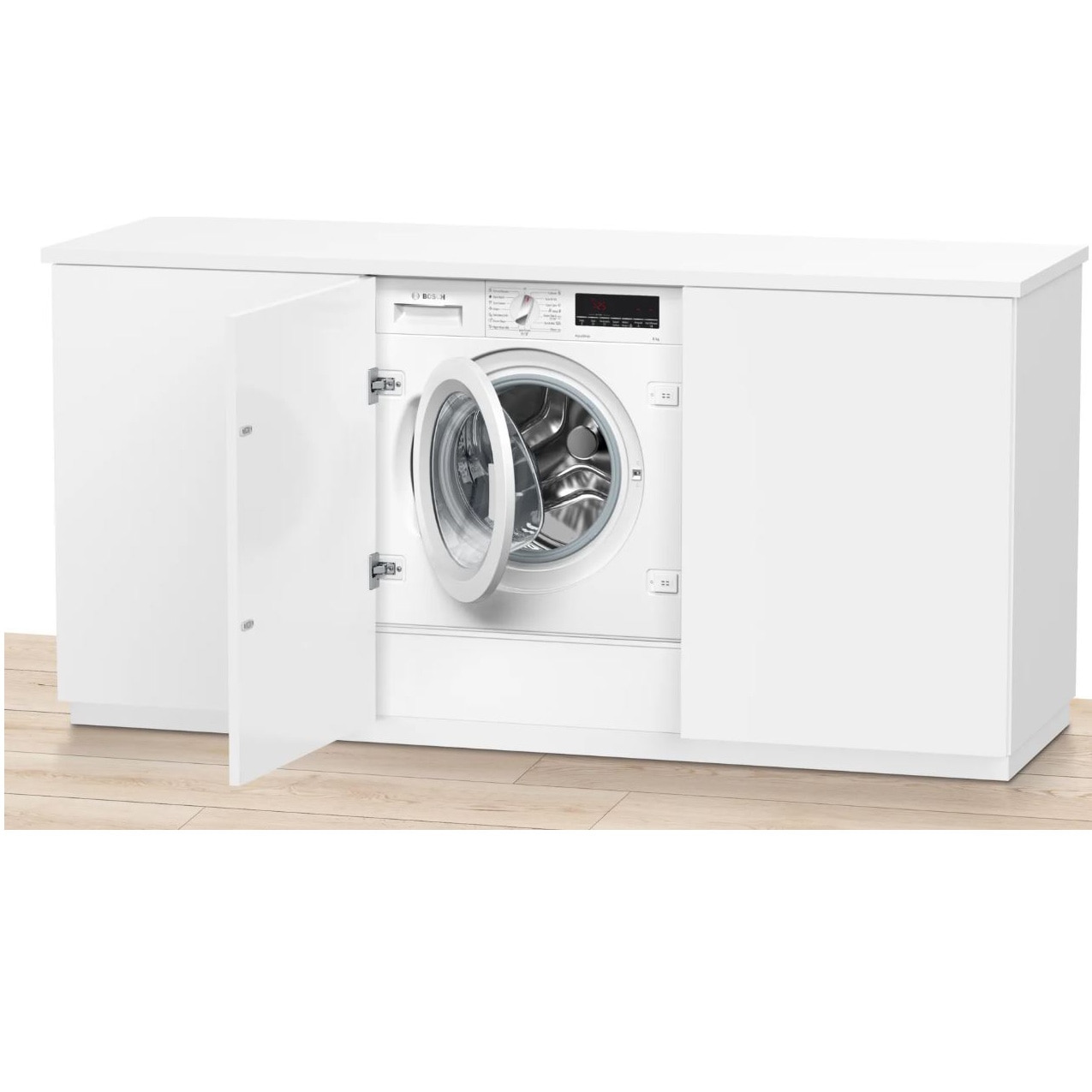 Masina de spalat rufe incorporabila Bosch Seria 8 WIW28542EU, 8 kg, 1400 RPM, Motor EcoSilence Drive, SpeedPerfect, ActiveWater Plus, VarioDrum, Clasa C, Alb