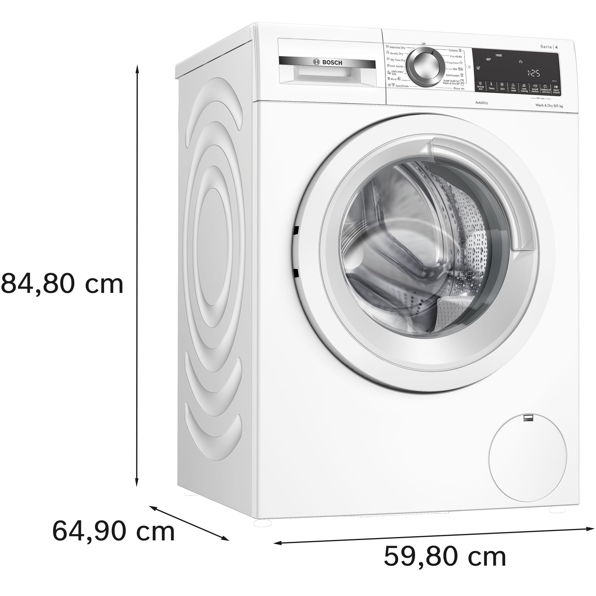 Masina de spalat rufe cu uscator Bosch WNA144V0BY, Spalare 9 kg, Uscare 5 kg, 1400 RPM, Clasa B, Motor EcoSilence Drive, AutoDry, Alb