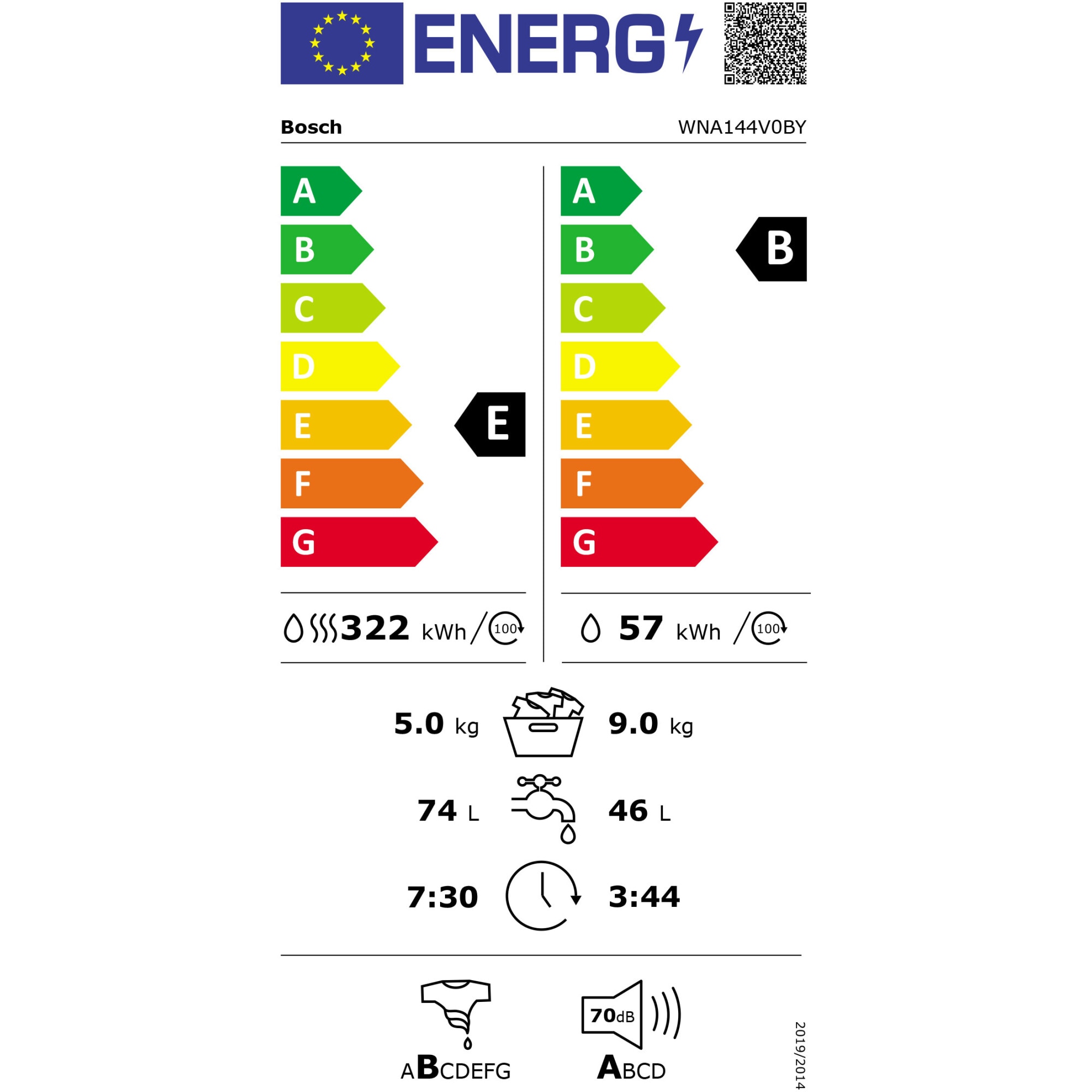 Masina de spalat rufe cu uscator Bosch WNA144V0BY, Spalare 9 kg, Uscare 5 kg, 1400 RPM, Clasa B, Motor EcoSilence Drive, AutoDry, Alb