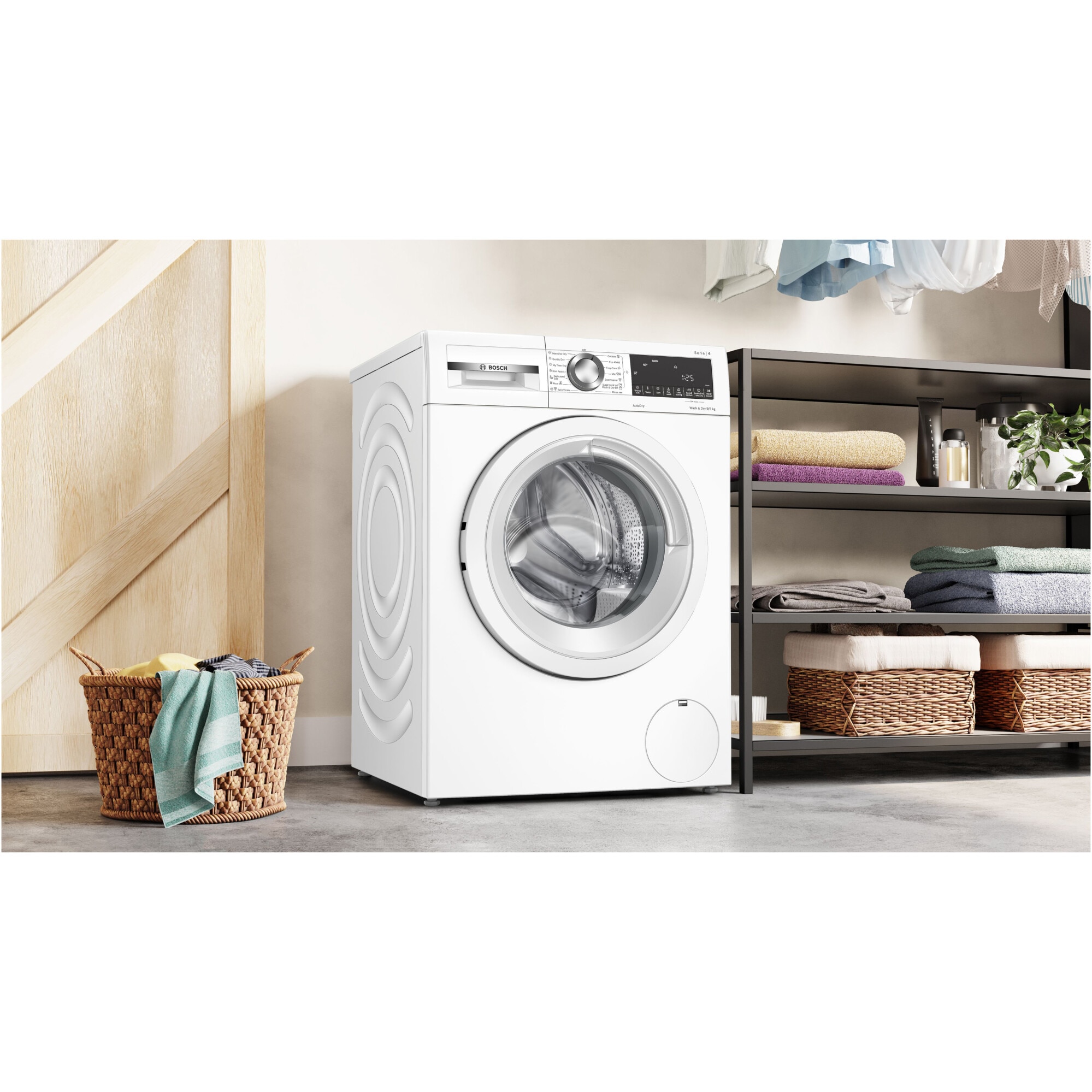 Masina de spalat rufe cu uscator Bosch WNA144V0BY, Spalare 9 kg, Uscare 5 kg, 1400 RPM, Clasa B, Motor EcoSilence Drive, AutoDry, Alb
