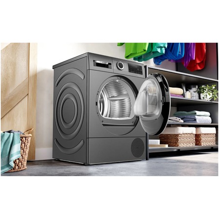 Uscator de rufe Bosch WQG235DREU, Pompa de caldura, 9 kg, 15 programe, Clasa A+++, AutoDry, SensistiveDrying System, Antracit