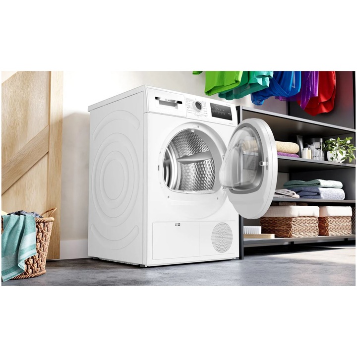 Uscator de rufe Bosch WTH85205BY, Pompa de caldura, 7 kg, 15 programe, AutoDry Technology, Clasa A++, Alb