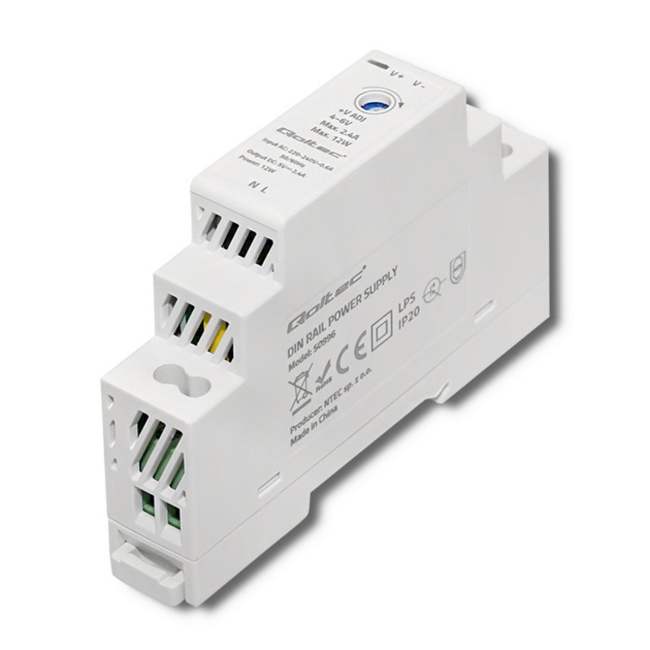 DIN sínes tápegység, Qoltec, ipari, 12W, 5V, 2.4A