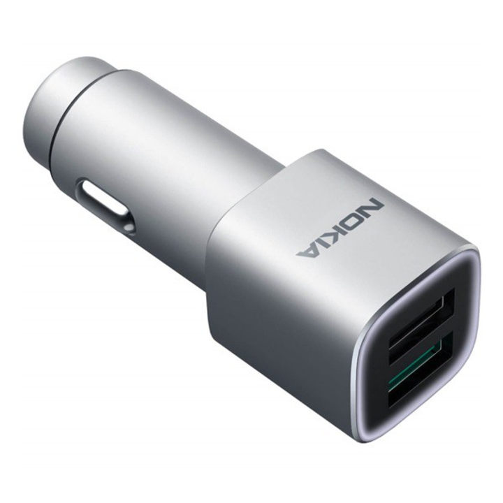 Зарядно за кола NOKIA 2 USB гнезда (5V / 2400mA, поддръжка за бързо зареждане) SILVER (DC-801_S) (DC-801_S) - Зарядни за кола