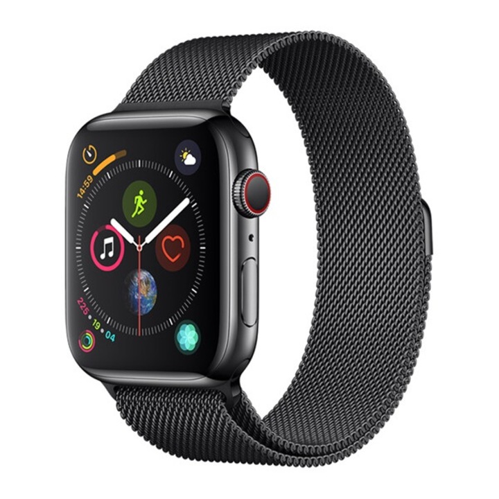 Devia elegant pótszíj, egyedi méret, kicsi, fém, milánói szíj, mágneses, fekete, kompatibilis: Apple Watch Series 10 42mm / Watch Series SE 40mm / Watch Series SE 2 40mm