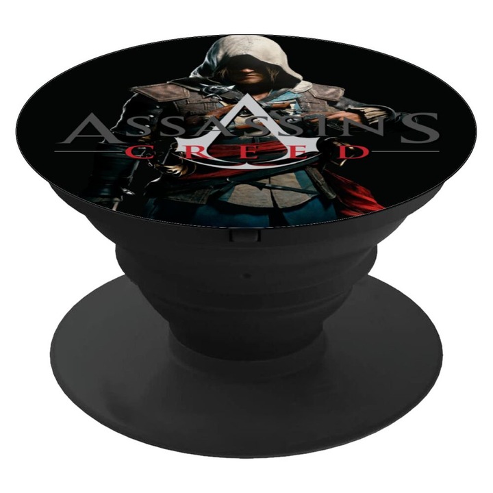 Suport adeziv popsocket, Assassin's Creed, 4 cm, Negru