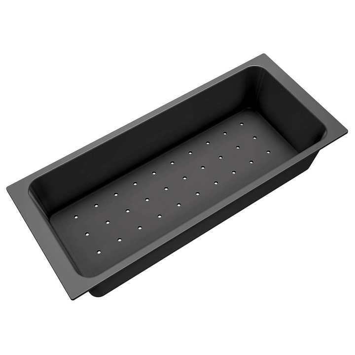 Scurgator Negru din ABS Tip Tavita Perforata, 401 x 180 x 80mm, CookingAid Telma-Plados pentru chiuveta inox sau compozit granit