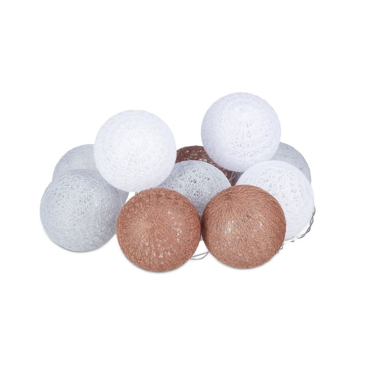 Светещ гирлянд, 10 топки, LED, дължина 160см, бял/сив/черен, Relaxdays