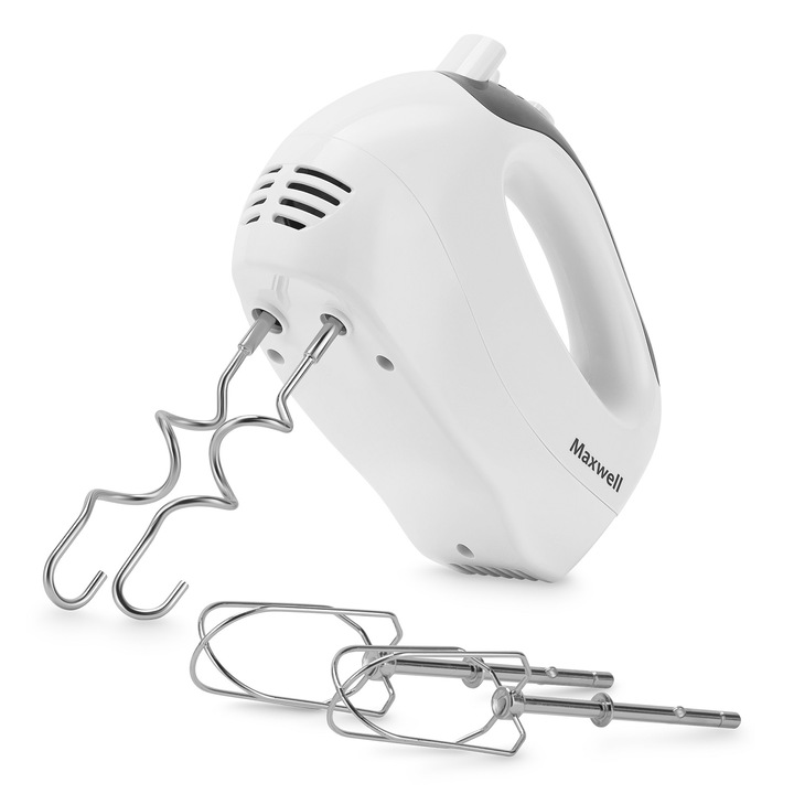 Kézi mixer MAXWELL MW-1356 W, 300W, Turbo, 5 sebesség, ergonomikus gumírozott fogantyú, 750g, Fehér