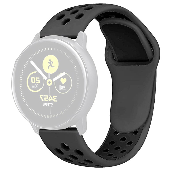 Силиконова каишка WatchBand™ Holes, Съвместима със смарт часовник Samsung Galaxy Watch 46 мм, Huawei Watch GT/GT 2 46 мм и други часовници с ширина на гривната 22 мм, черен