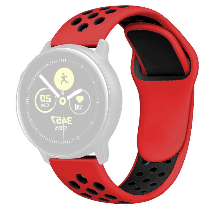 Силиконова каишка WatchBand™ Holes, Съвместима със смарт часовник Samsung Galaxy Watch 46 мм, Huawei Watch GT/GT 2 46 мм и други часовници с ширина на гривната 22 мм, червено-черно