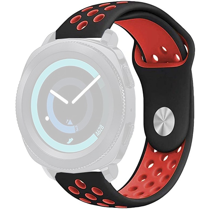 Силиконова каишка WatchBand™ Holes, Съвместим със смарт часовник Samsung Galaxy Watch 46 мм, Huawei Watch GT/GT 2 46 мм и други часовници с ширина на гривната 22 мм, черно-червен