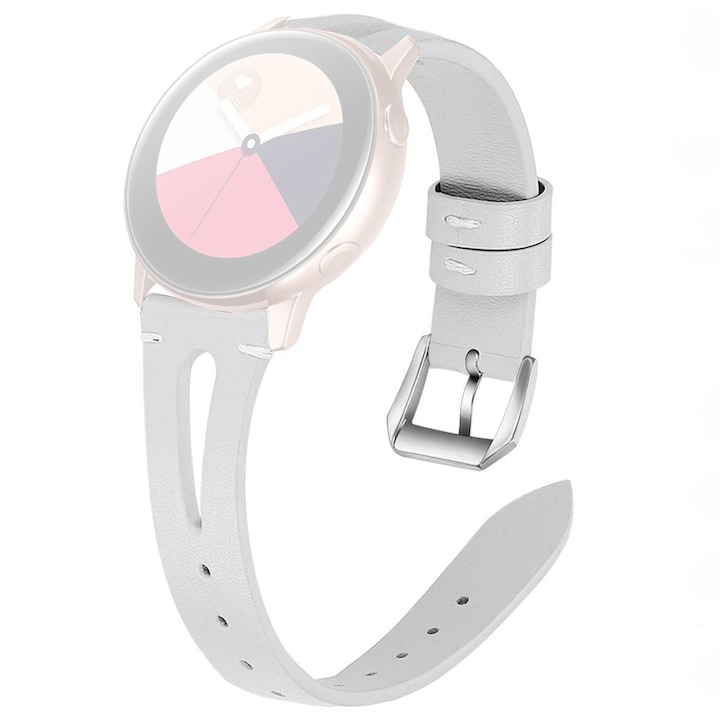 Curea din piele WatchBand™ Raindrop, Compatibila cu smartwatch Samsung Galaxy Watch 46 mm, Huawei Watch GT/GT 2 46 mm si alte ceasuri cu latimea bratarii de 22 mm, Alb