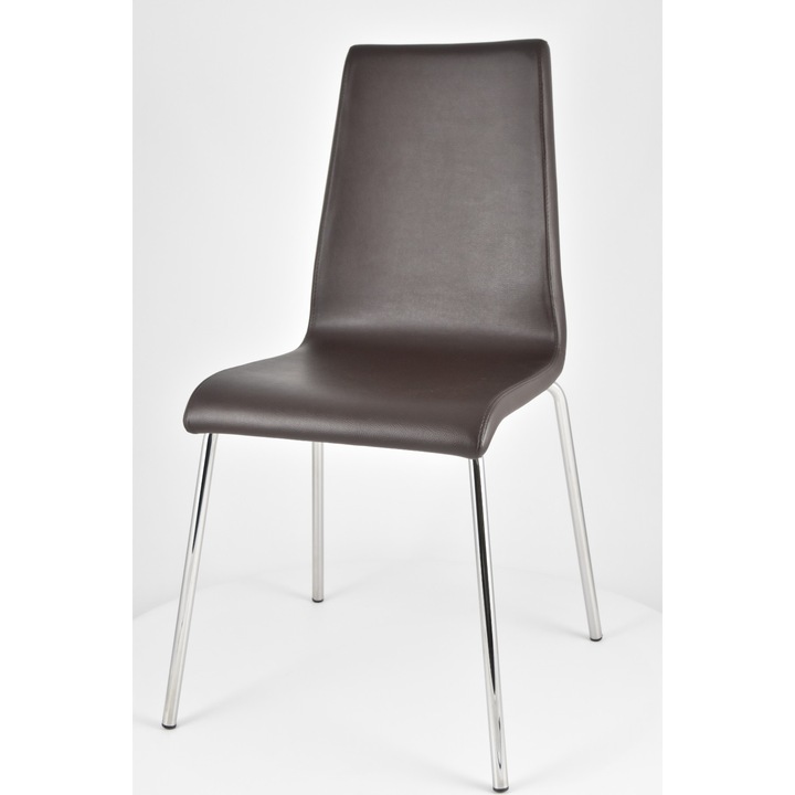 Scaun Madrid, Otel cromat, t m c s, Tapitate cu piele ecologica, Mocha