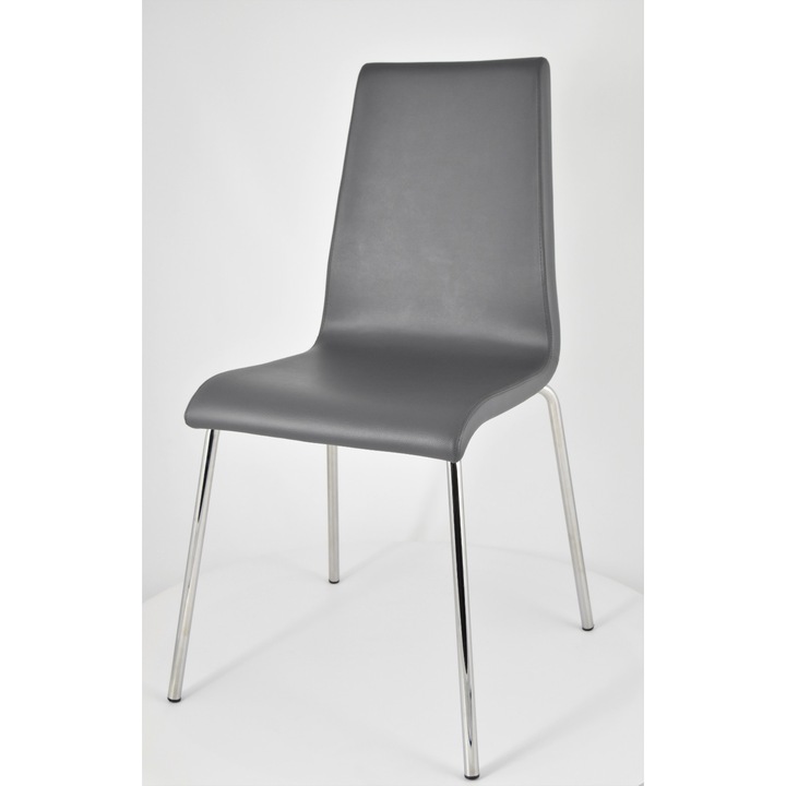 Scaun Madrid, Otel cromat, t m c s, Tapitate cu piele ecologica, Gri Inchis