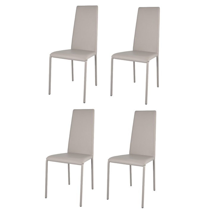 Set 4 scaune Sophie Lux, carcas din Otel, t m c s, Tapitate cu piele ecologica, Gri