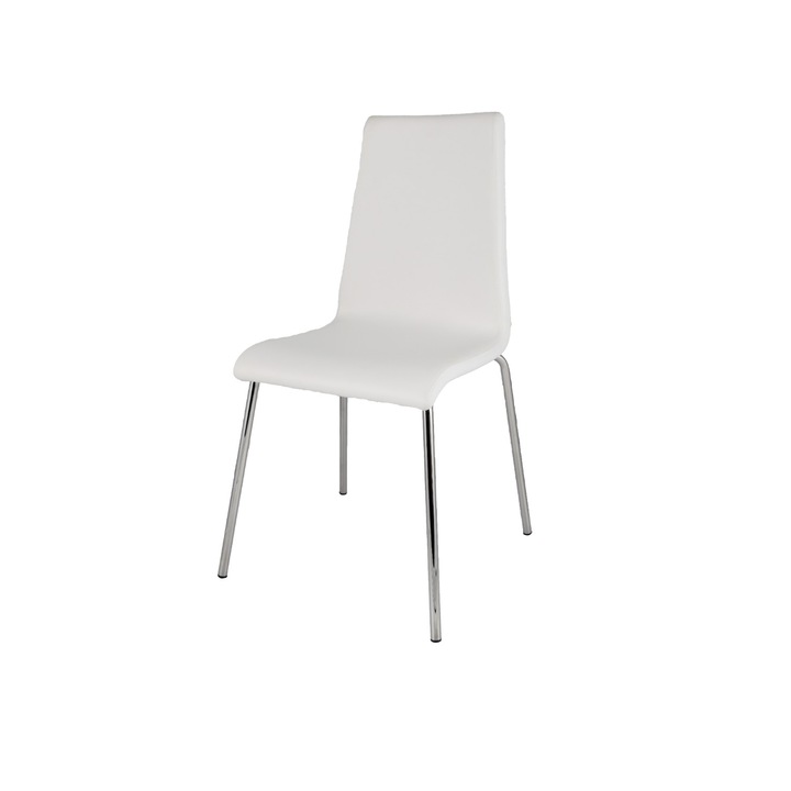 Scaun Madrid, Otel cromat, t m c s, Tapitate cu piele ecologica, Alb