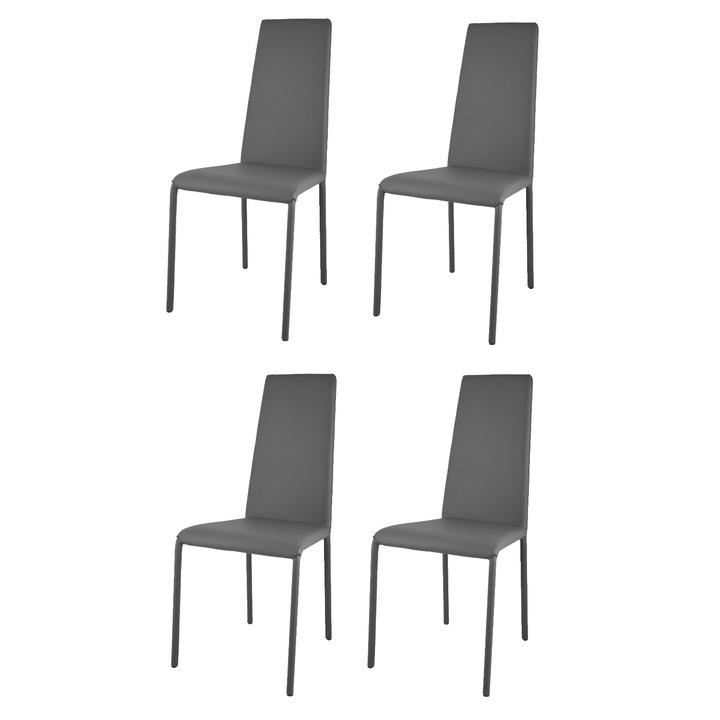 Set 4 scaune Sophie Lux, carcas din Otel, t m c s, Tapitate cu piele ecologica, Gri Inchis
