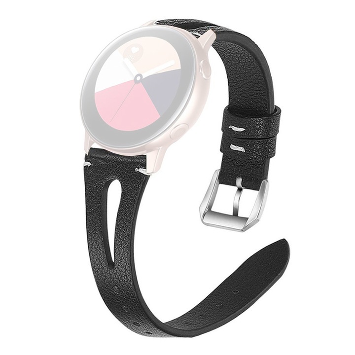 WatchBand Raindrop természetes bőr szíj, Kompatibilis Samsung Galaxy Watch 46 mm-es okosórával, Huawei Watch GT/GT 2 46 mm-es és egyéb 22 mm-es szíjszélességű órákkal, fekete