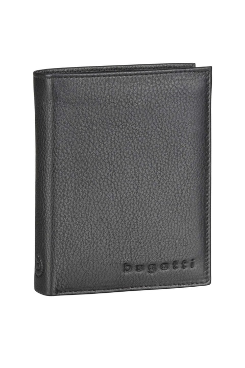 Вертикален мъжки портфейл, Bugatti, серия Semper, 491176, естествена кожа, черен