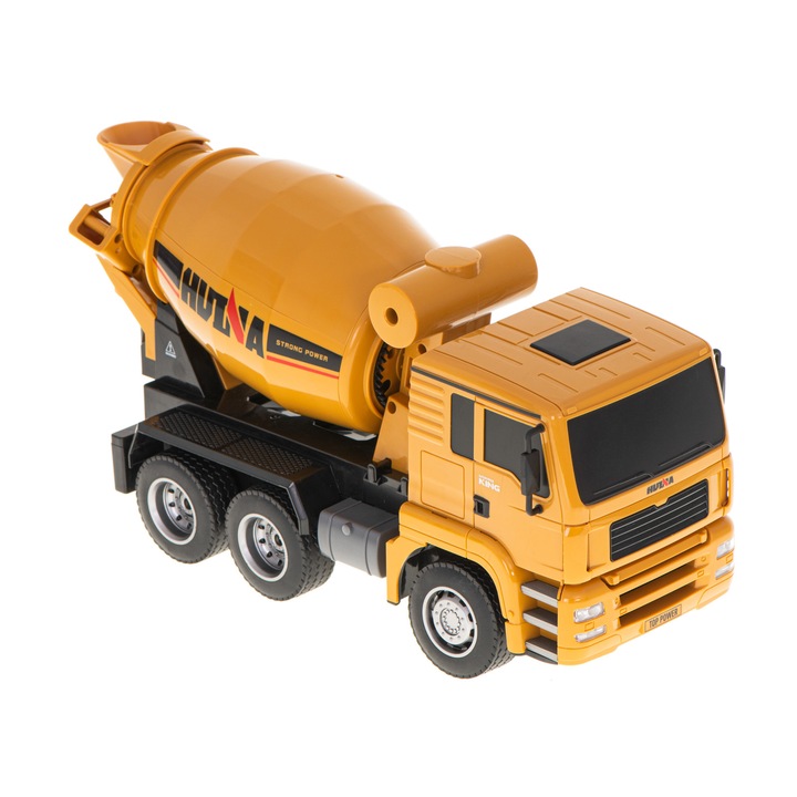 Интерактивна играчка IdealSTORE, Бетонобъркачка, LED осветление, Звукови ефекти, Гумени гуми, USB зареждане, Дистанционно управление, Предлага часове забавление, Мащаб 1:18, Размери 30 x 10 x 16 cм