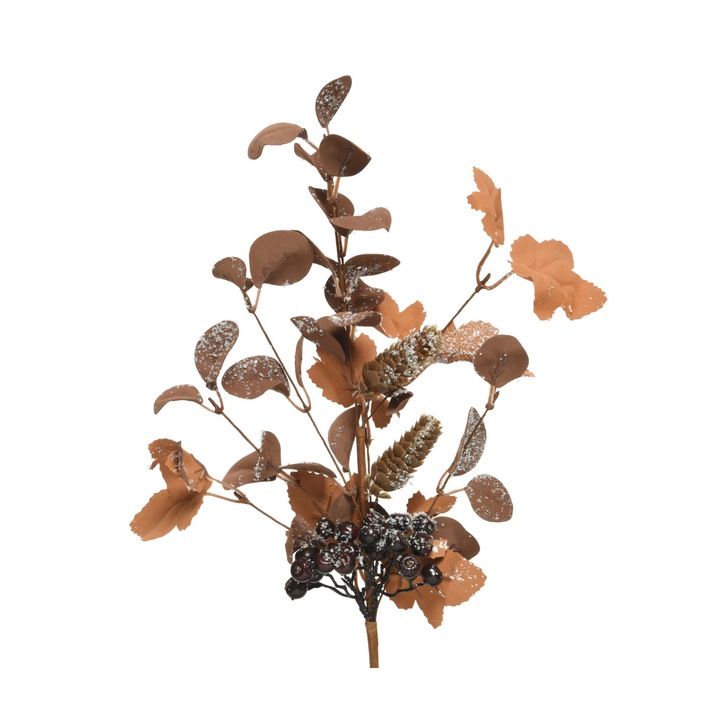Creanga artificiala frunze/fructe/conuri, aspect inghetat, 65 cm
