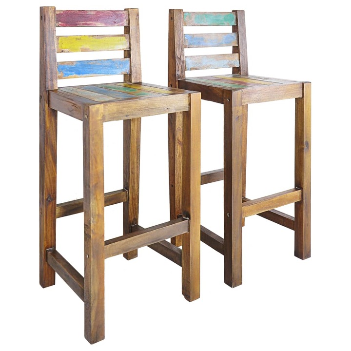 Set scaune de bar vidaXL, 2 buc., lemn masiv reciclat, 40 x 40 x 106 cm, 19.7 kg
