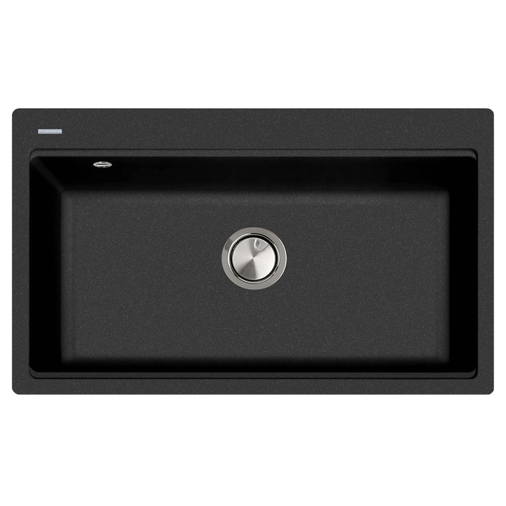 Chiuveta bucatarie granit CookingAid Kinga Workstation LX8610 Neagra, 860x510x225mm, Black Metal quartz cu accesorii montaj