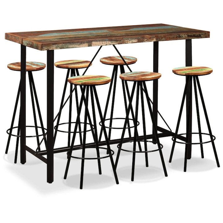 Set mobilier de bar, 7 piese pentru 6 persoane, lemn masiv reciclat 275146