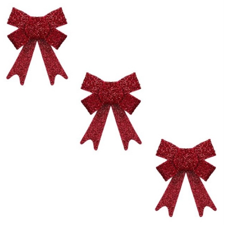 Set 3 fundite decorative pentru bradul de Craciun sau a cadourilor, rosu, 14 x 12 cm