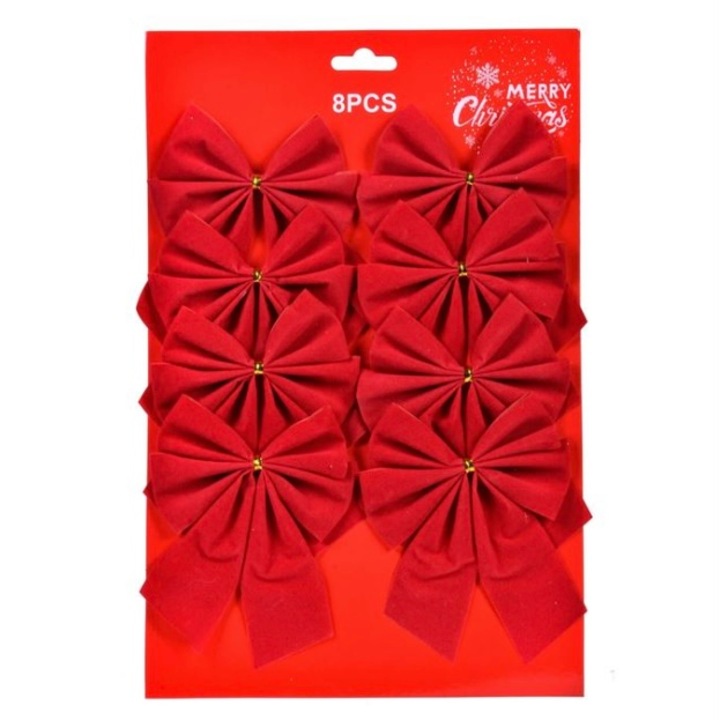 Set 8 fundite pentru bradul de Craciun sau decorarea cadoului, 12 cm, rosu